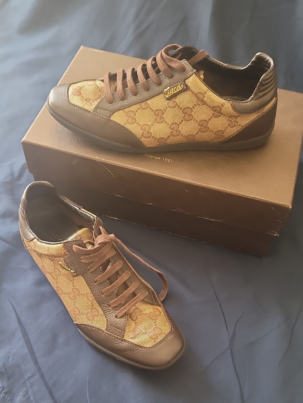 Gucci Brown Monogram Lace-Up Sneakers